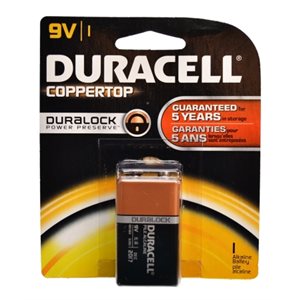DURACELL COPPERTOP ALKALINE 9V BATTERIES 2 PACK